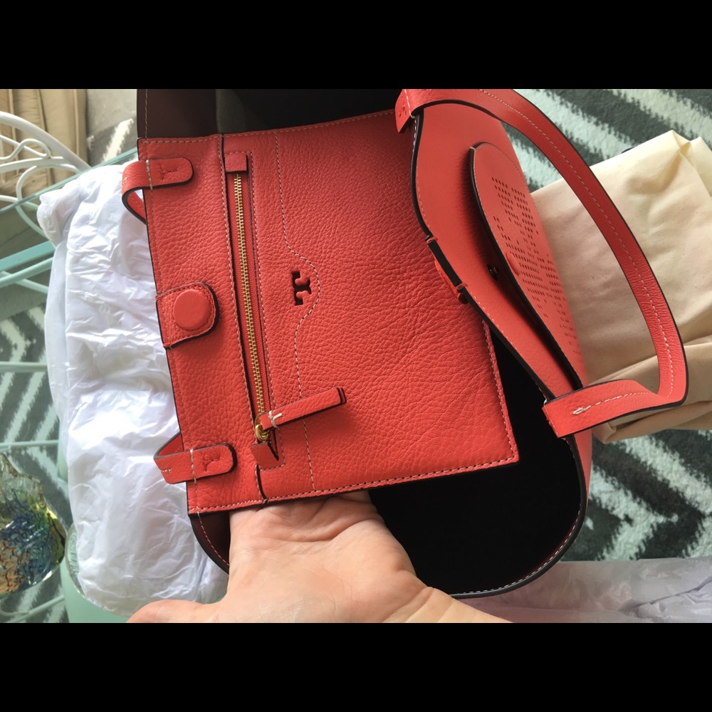 Tory Burch RED Perforated Logo Tote - Picture 6 of 8